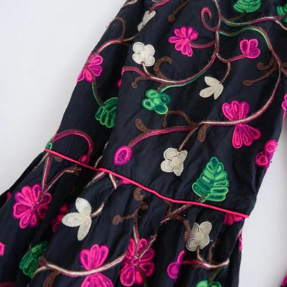 Handmade Black With Neon Pink Floral Bell Bottom Pants Clowncore - Picture 8 of 11